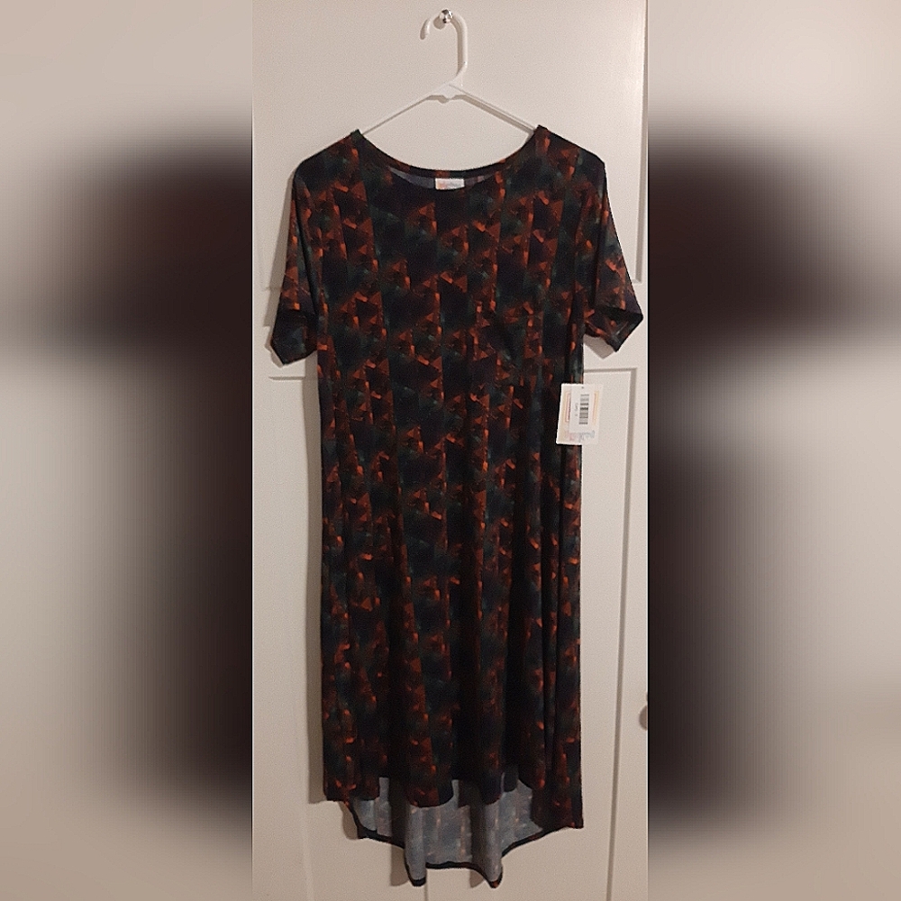 LuLaRoe High Low Dress in Purple, Green & Orange Geometric